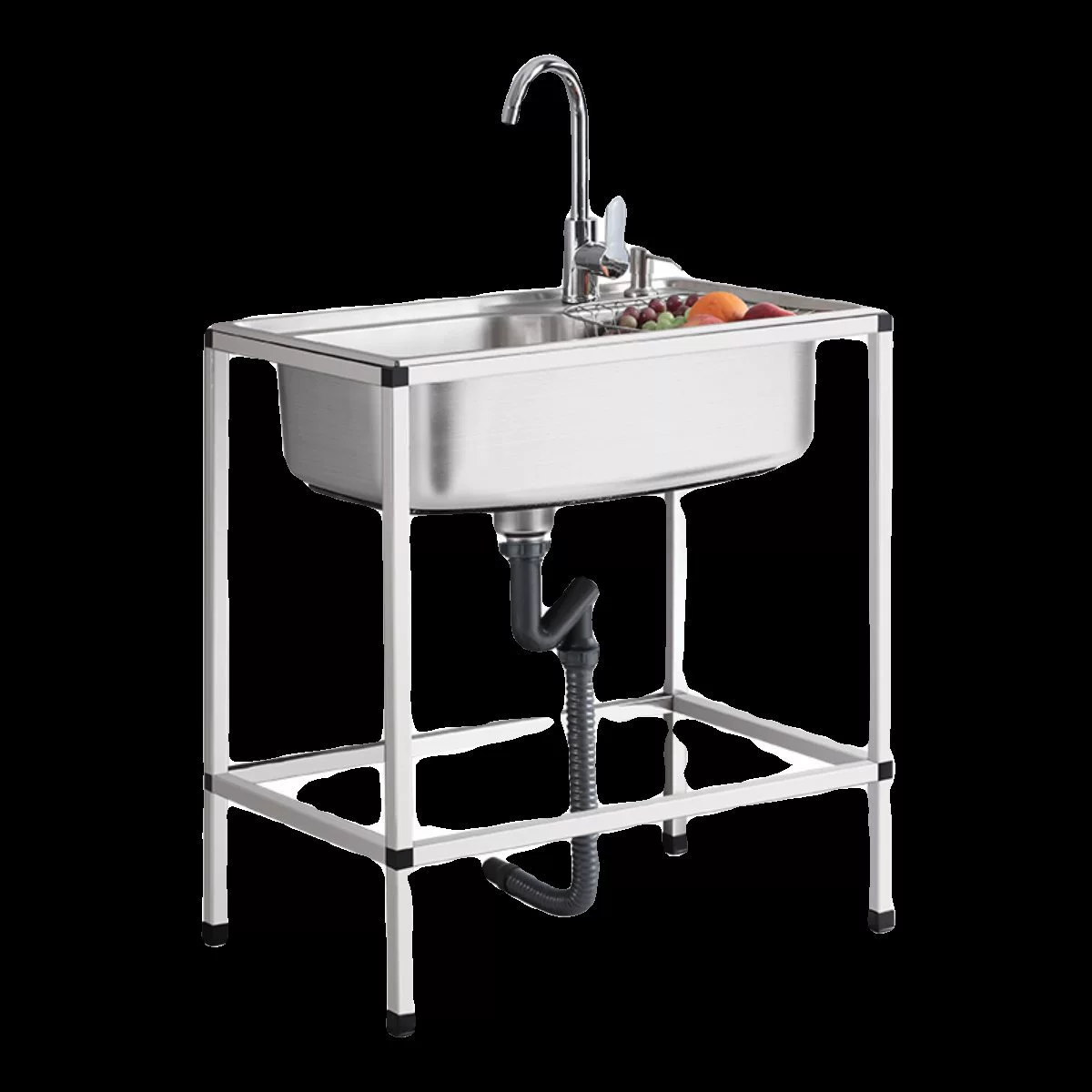 The kitchen stainless steel sink with a bracket, dishwashing tank washing the basin, a single slot for rental house, a simple vegetable rack