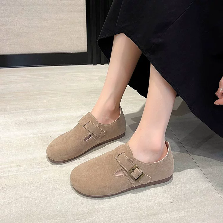 Обувь Birkenstock 2023 осенние новые туфли на плоской подошве с круглым носком и пряжкой замшевая обувь Bean повседневная женская обувь оптом