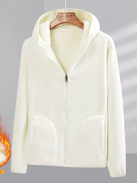 New Women's Cardigan Sweatshirt Fleece-Lined Thickeneded Hooded Polar Fleece Autumn and Winter Outwear Reversible Fleece Top for Women
