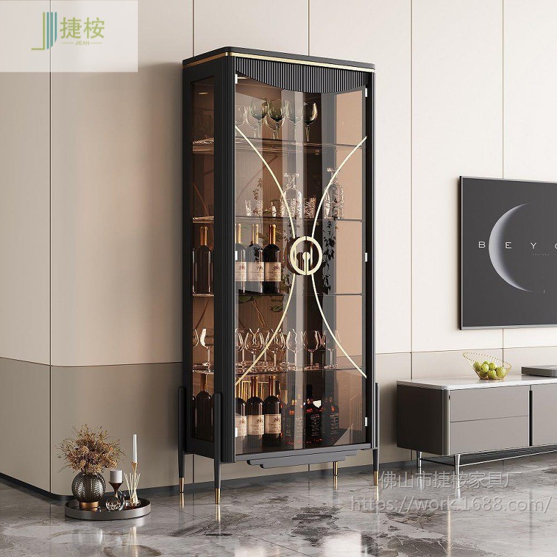 Wine Cabinet Italian High-End Light Luxury Glass Door Display Cabinet Home Integrated Wall-Mounted Living Room Black Storage Cabinet
