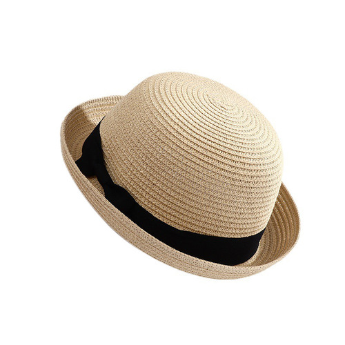 New European and American summer woven bow sunshade sunscreen straw hat women outdoor beach dome sun hat 