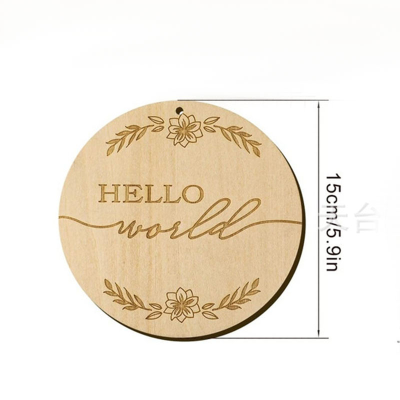 Signo de anuncio de bebé de madera Hello World signo de recién nacido cinturón de nacimiento almohadilla de impresión signo de anuncio de bebé