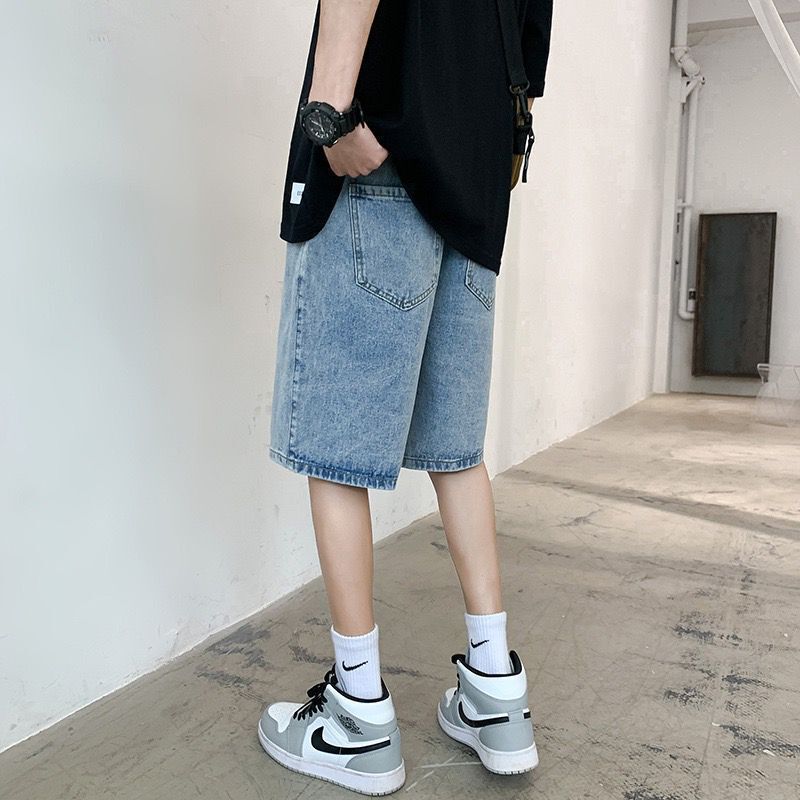 Hong Kong Style Denim Shorts for Men, Summer New Japanese Style Loose Versatile Straight-Leg Five-Point Pants, Trendy Brand Ins Casual Mid-Length Pants