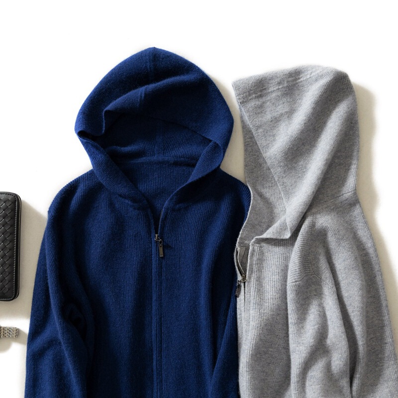 Autumn and Winter new 12-pin ingot needle zipper cardigan solid color classic fashion casual hooded thickened cashmere sweater for men Autumn and Winter new 12-pin ingot needle zipper cardigan solid color classic fashion casual hooded thickened cashmere sweater for men