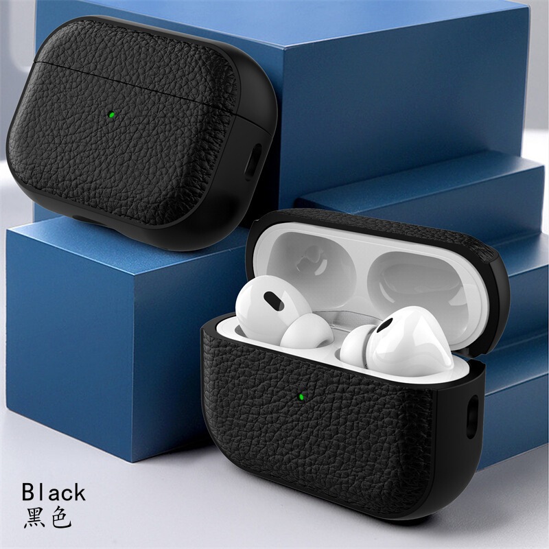 Airpods Pro2 Protective Case Pure Litchi Pattern Leather Simple Suitable for Airpods4 Apple Wireless Earphone Case