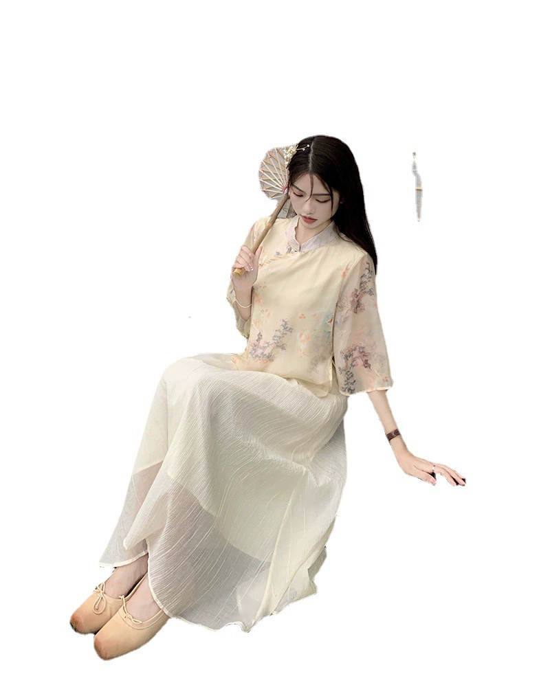 Set, Hanfu, lightweight cheongsam, Chinese style