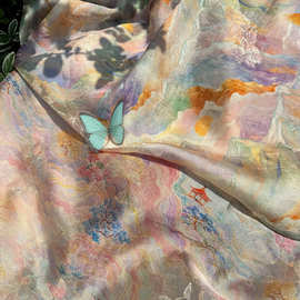 霞染亭山 欧根缎 新中式国风茶服衬衫汉服上衣连衣裙手工diy布料