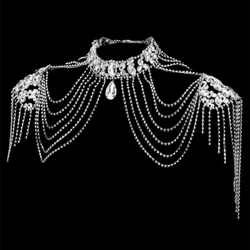 Cloak with tassels, accessory, crystal necklace, European style, high-quality style