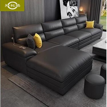 Italian-Style Minimalist First-Layer Cowhide Leather Sofa, L-Shaped Straight-Line Sofa for Small Apartments, Suitable for Living Room and Reception Use