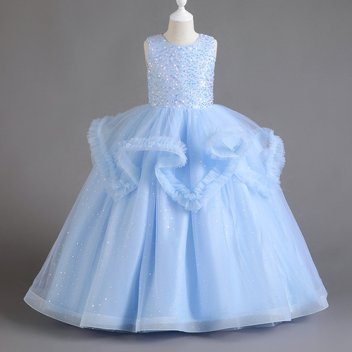 Girls dress dress evening dress sleeveless long ankle-length vest dress mesh high-end elegant dress host