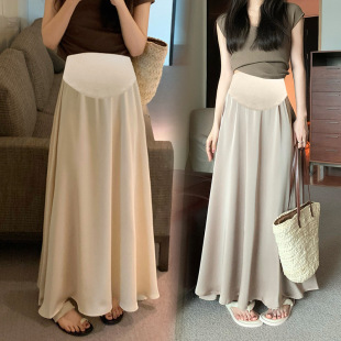 in stock Pregnant Women's Design Satin Draped Skirt Spring and Summer 2024 New High Waist Slimming A- line Large Skirt