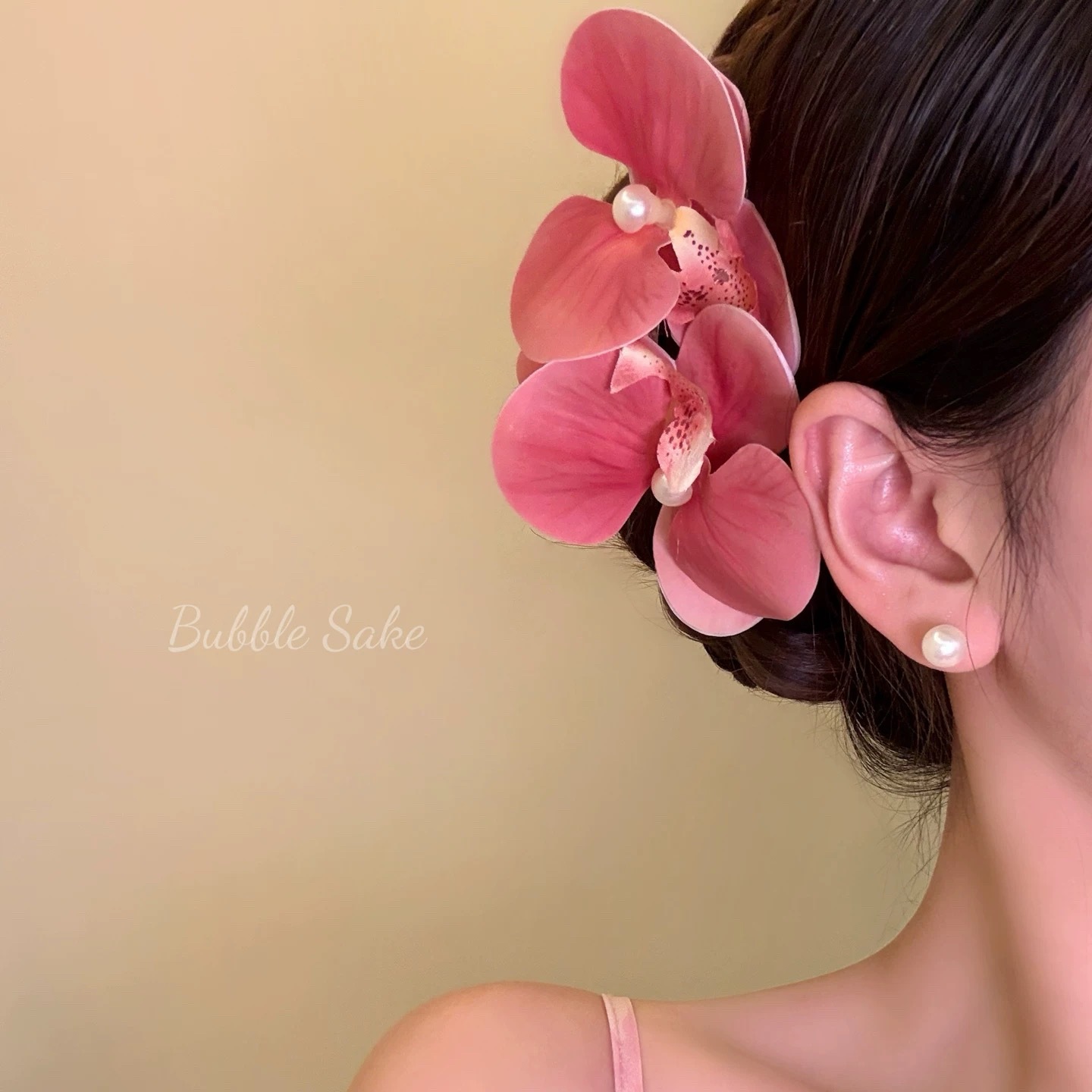 24# peach pink pearl stamen simulated phalaenopsis hairpin