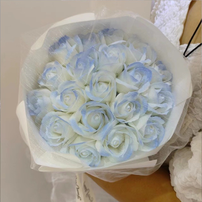 7월 연인 - 으깬 아이스블루 꽃 19송이 + 가벼운 끈 축하 카드