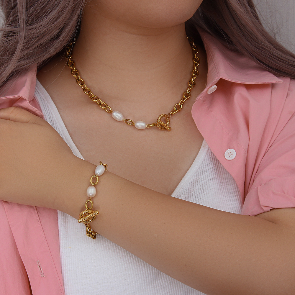 Retro Geometric Stainless Steel Bracelets Pearl Stainless Steel Bracelets