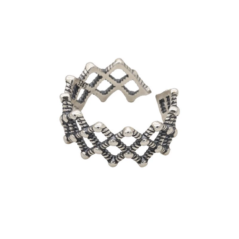 Ring Tide retro diamond-pattern, simple elegant index-finger accessory, silver tone