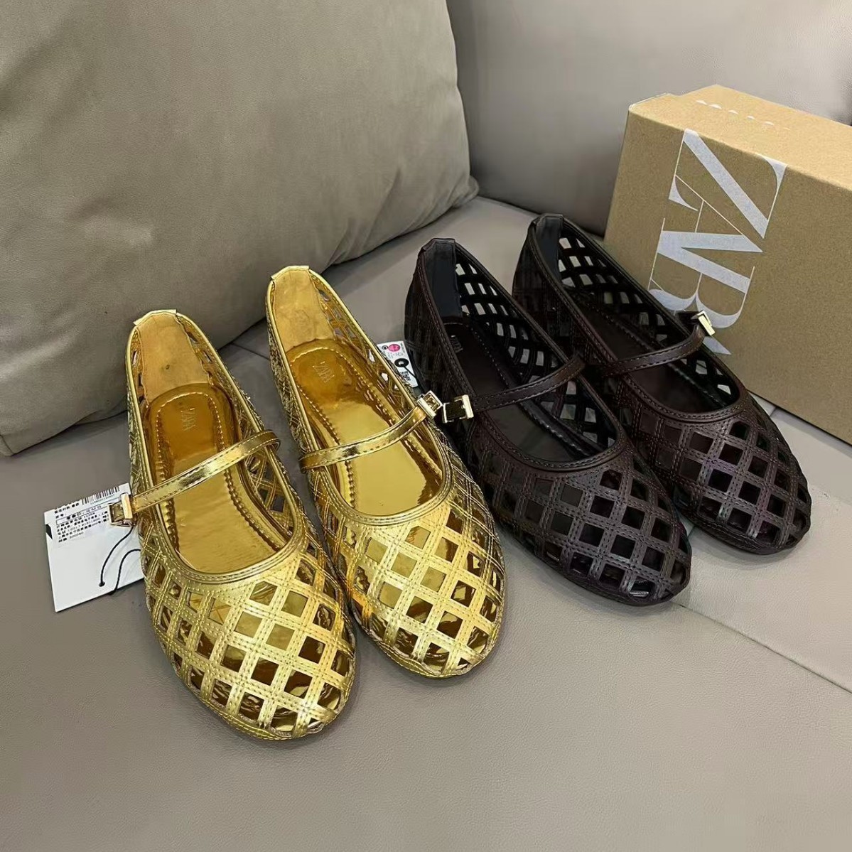 Za2025 New Style Hollow Mesh Mary Jane Shoes for Women, Versatile Flat Round Toe Breathable Slip-On Fashion