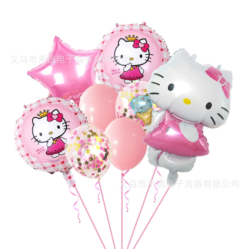 Комплект шариков (Hello Kitty) 9 штук — розовые глянцевые воздушные шары, набор для вечеринки с карикатурой