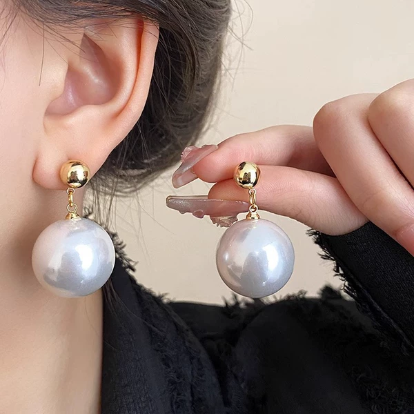 Big pearl earrings-A2065 white