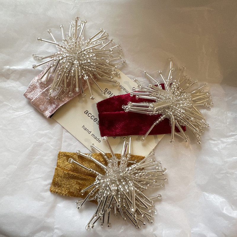 Vintage Golden Fireworks Handmade Beaded Velvet Hairpin with a High-End Feel for Side Bangs and Hair Clips