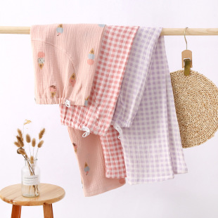 Pregnant Women's Belly-Supporting Pure Cotton Gauze Pajamas, Spring, Summer and Autum Thin Pants, Adjustable Loose Confinement Home Pants during Pregnancy
