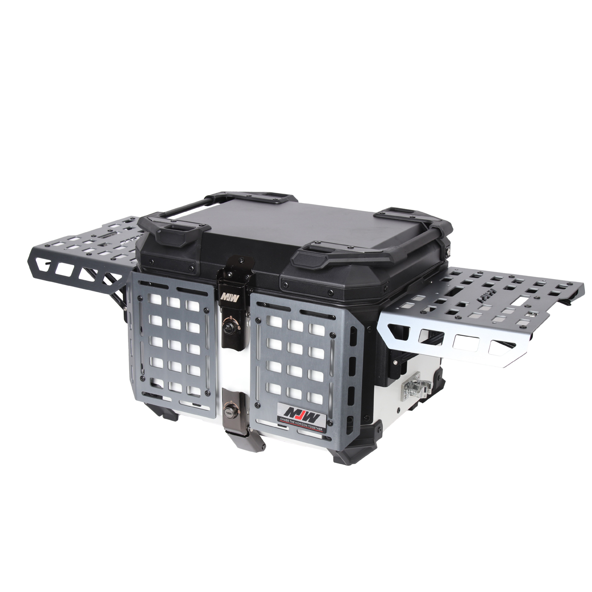 Caja trasera de motocicleta blindada multifuncional de aleación de aluminio blanco y negro, baúl de scooter, baúl de vehículo eléctrico, baúl trasero