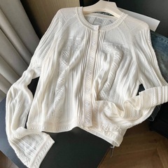 25秋季新款女士立体纹理圆领休闲镂空绞花编织针织开衫0903w7