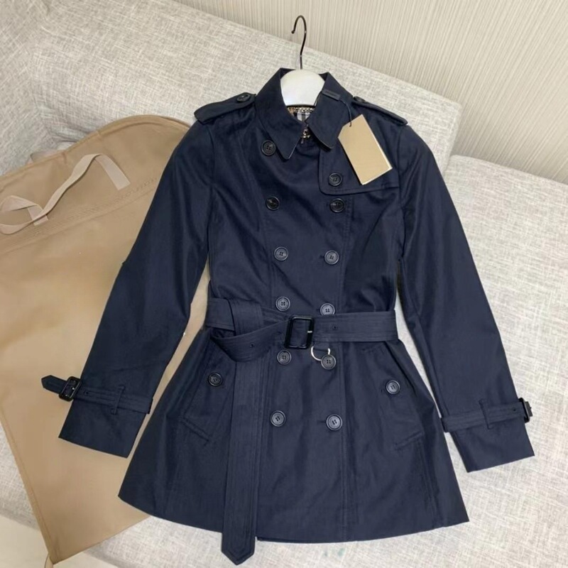 Cross-Border Women's Short Trench Coat in Black, Red, and Khaki with Tags, Cotton Lining, and Turn-Down Collar Cross-Border Women's Short Trench Coat in Black, Red, and Khaki with Tags, Cotton Lining, and Turn-Down Collar