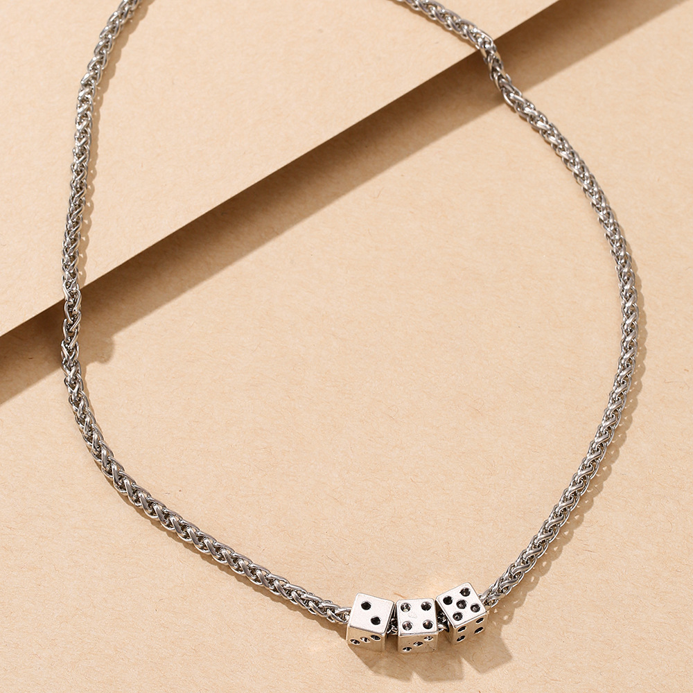 Europe and America Cross Border New Personalized Simple Dice Necklace Fashion Retro Dice Points Pend