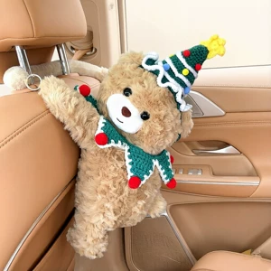 Car tissue box cute plush toy car interior decoration tissue box car bear tissue bag pendant