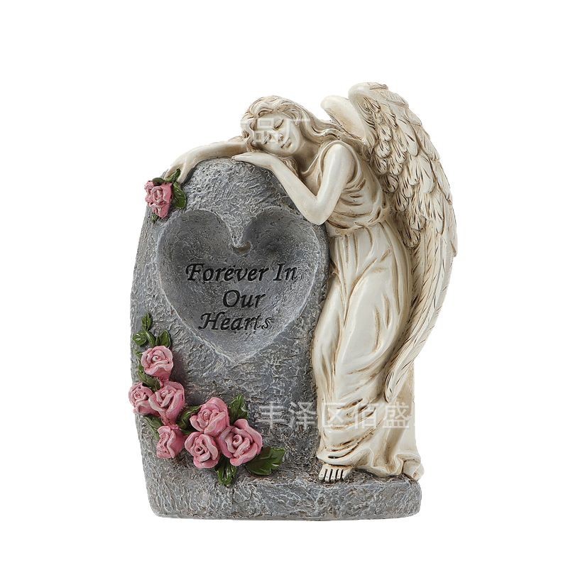 Regalos conmemorativos transfronterizos de resina de piedra imitación cementerio jarrón Angel decoración jardín al aire libre decoración de lámpara solar