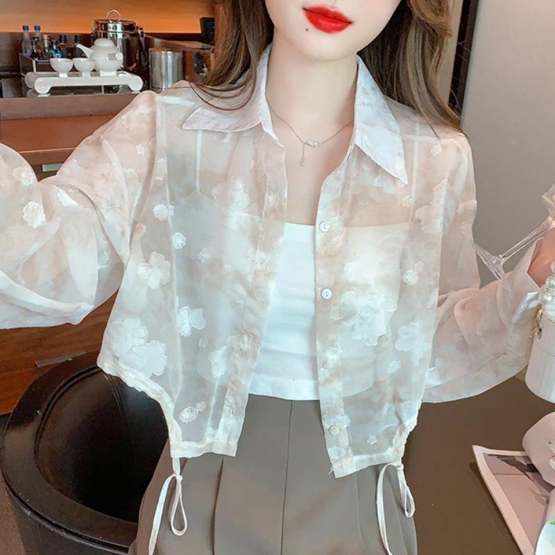 Fresh and Sweet Floral Chiffon Shirt Sunscreen Clothing Women's Summer Long-sleeved Thin Cardigan Top Short Jacket Fresh and Sweet Floral Chiffon Shirt Sunscreen Clothing Women's Summer Long-sleeved Thin Cardigan Top Short Jacket