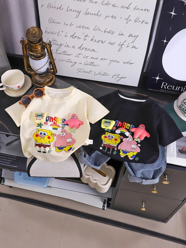 Children's Cartoon Cartoon Baby Cotton Set 2025 Japanese Style Unisex Cute Fashion Short Sleeve Top