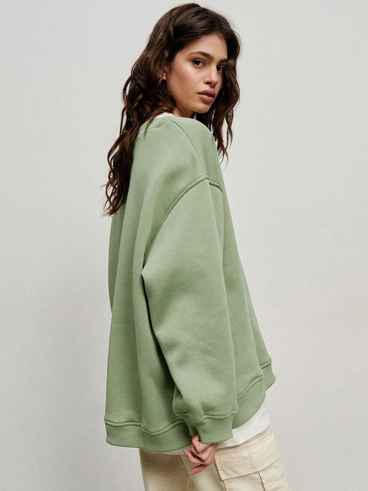 Áo sweatshirt nữ cổ tròn dáng rộng oversize tay dài chất liệu nỉ lông — Hoa màu xám, Màu cà phê, Màu trắng, Xanh navy chi tiết 43