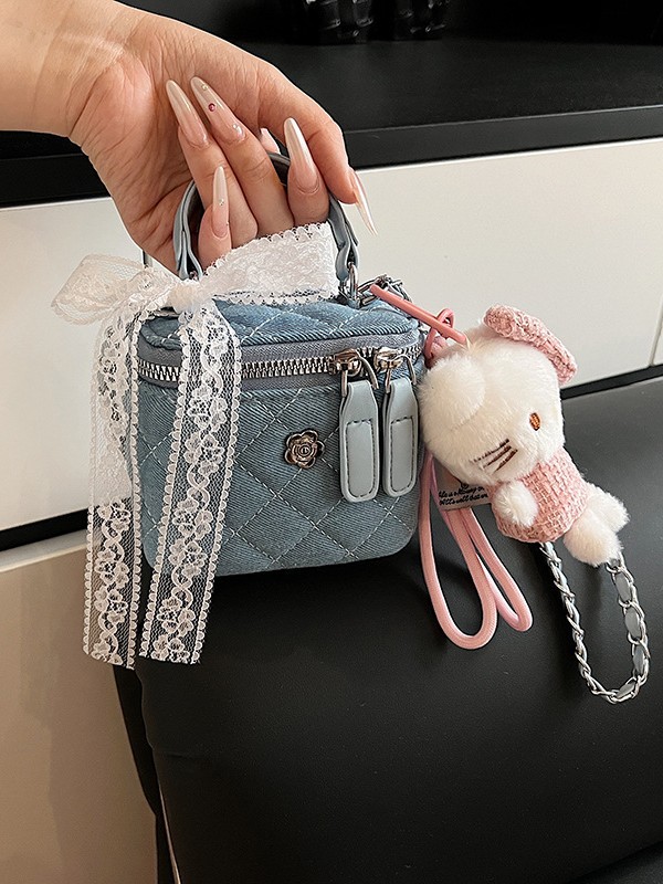 Xiaozhong Ling bordado bolso de cadena 2026 nuevo bolso de caja de denim de textura ligera de lujo de hombro oblicuo bolso cuadrado