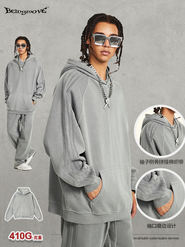 2025 otoño y invierno estilo americano marca de moda juvenil estilo básico suelto de algodón puro lazo de lazo de la cabeza lavar con sudadera encapuchada moda masculina