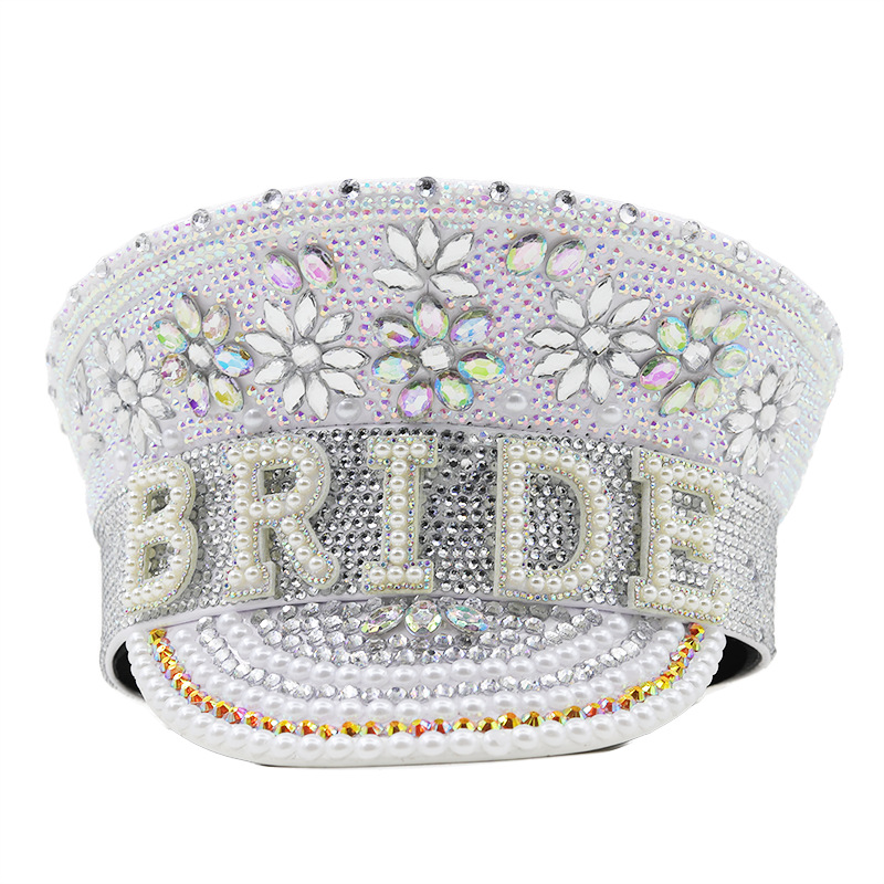Letter Pattern Winter, Summer, Spring Season Women's Fashion Letter Rhinestone Curved Eaves Military Hat