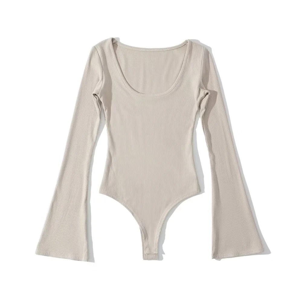 Puro deseo estilo acampanado de manga larga Mono para las mujeres 2023 primavera nueva sexy chica caliente Delgado u-cuello de fondo mono