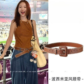 波西米亚风棕色宽皮带复古牛仔裤配饰民族风装饰腰带裙子女款新品