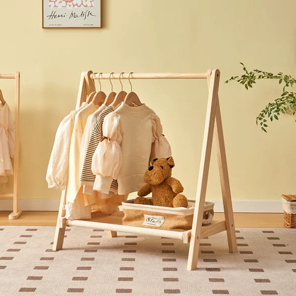 Cross-border children's solid wood coat rack, simple clothes rack, toy storage rack, small coat rack for baby's bedroom, clothes hanger