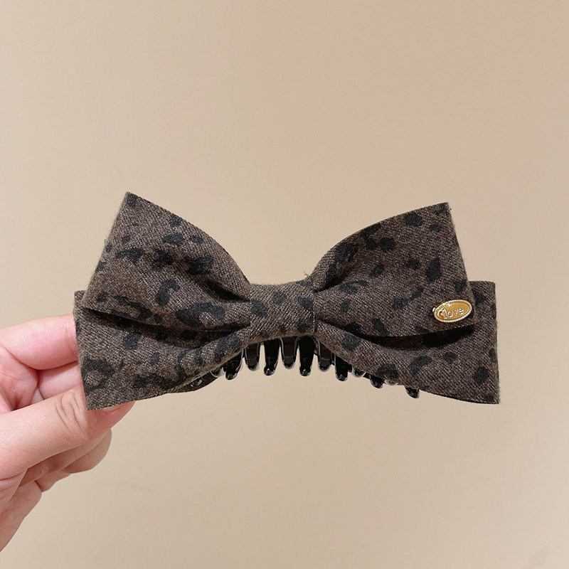 1#Dark brown leopard print banana clip, approximately 13cm