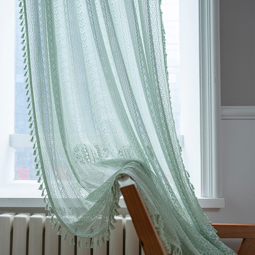 Yimanqiyun finished curtains green crochet translucent American country style hollow living room balcony bedroom bay window art