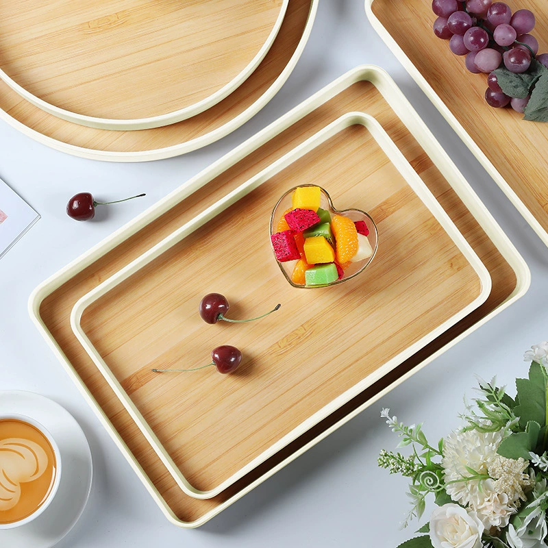 希尔 Bamboo pattern Japanese kitchen tea tray rectangular household living room put tea cup wood grain melamine tea tray cup drag tray