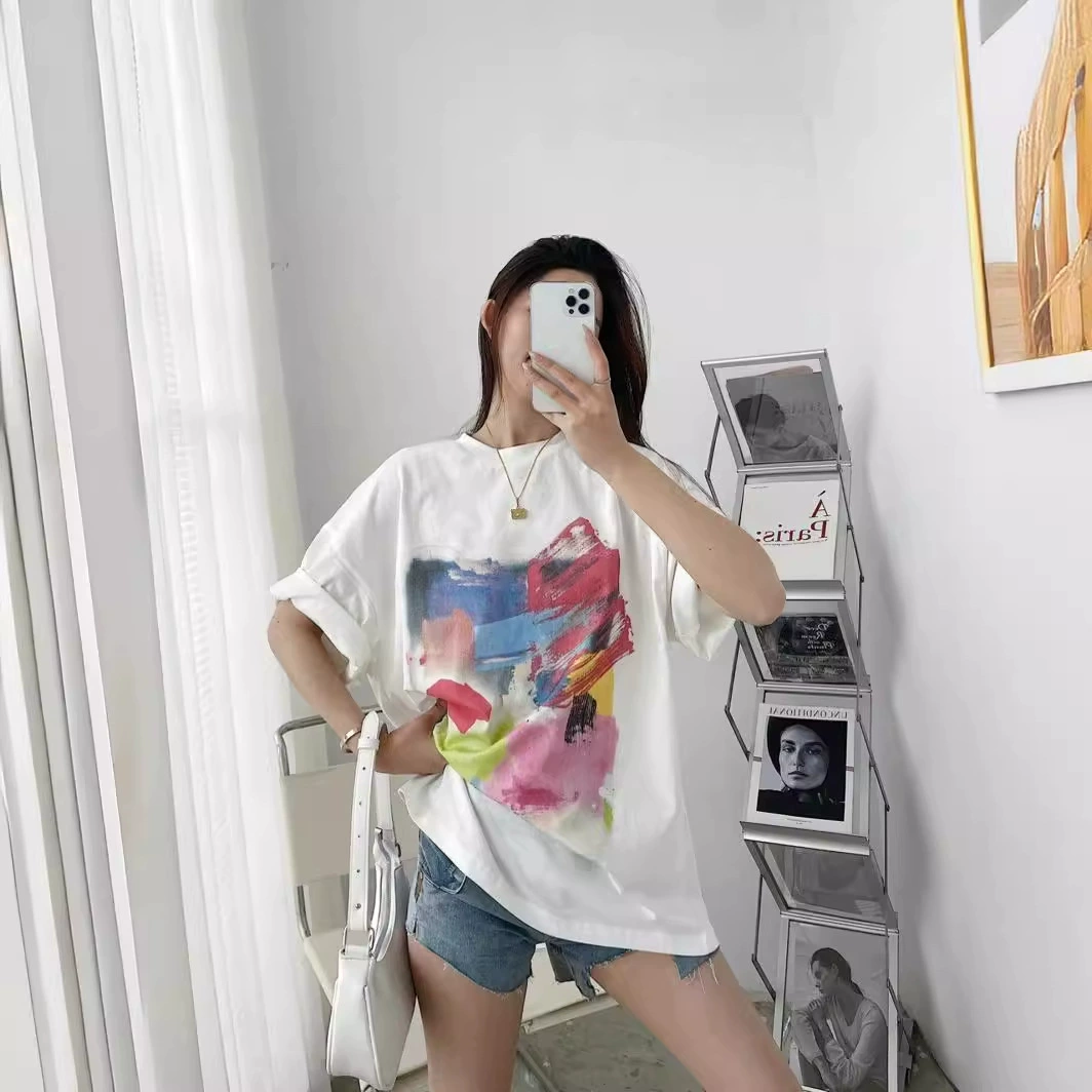 GALLERY DEPT стирает старые короткие рукава красавица Vintage пара с ретро принтом летняя повседневная футболка для мужчин