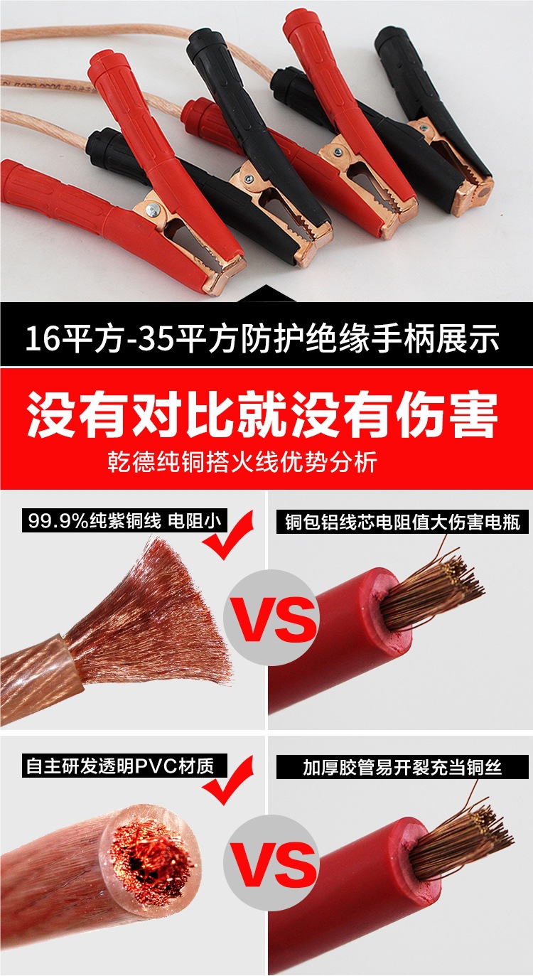 Qande Car Battery Cable Jumper Cable Alligator Clip Battery Connection Cable Grounding Jumper Cable