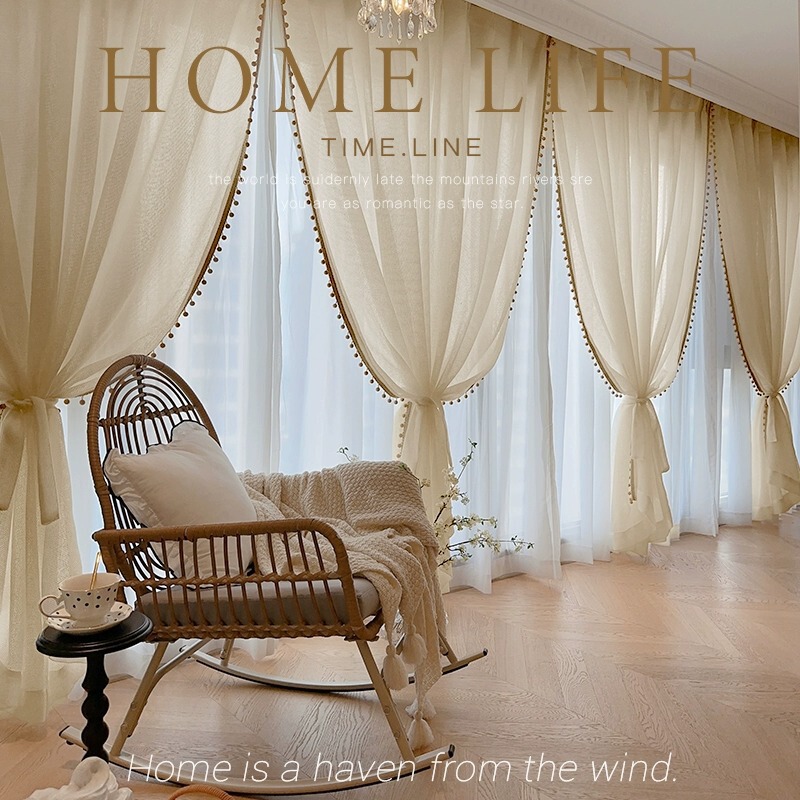 French wool plaid log light luxury thick gauze curtain transparent log high-end finished curtain window screen wholesale