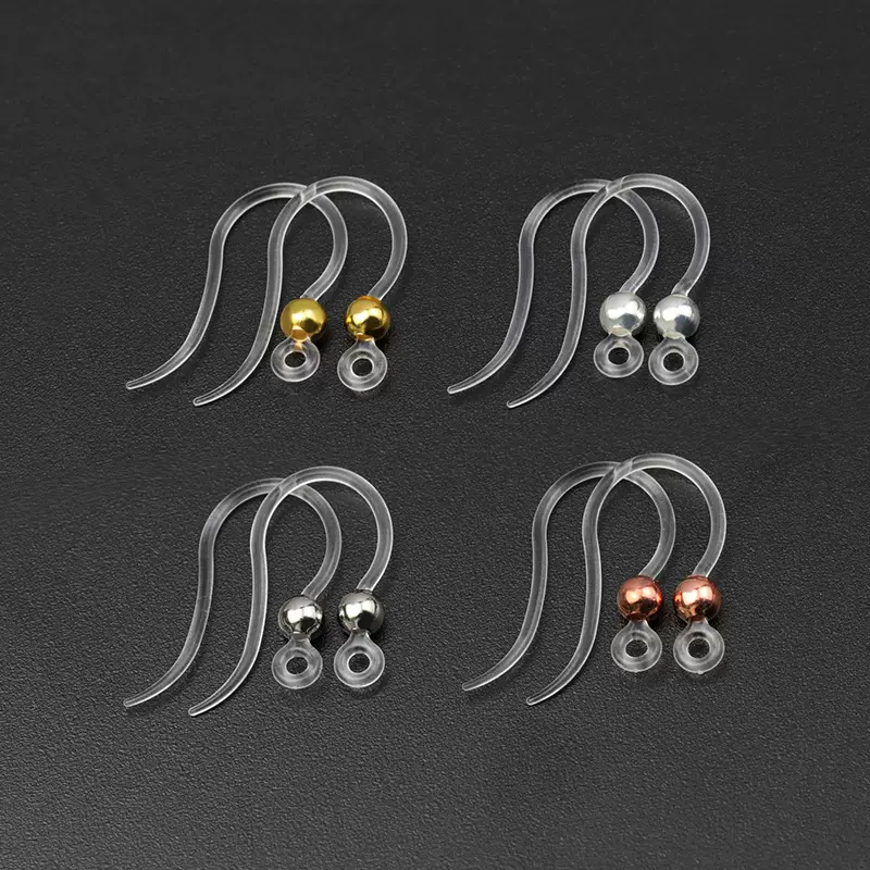 手工自制耳环材料不易过敏树脂带珠耳钩隐形环保PC耳勾塑料问号钩