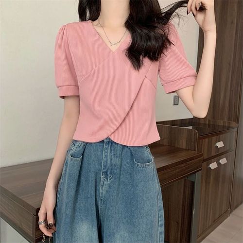 Designer V-neck Crossed Strap Top for Summer with Unique and Slender Fit