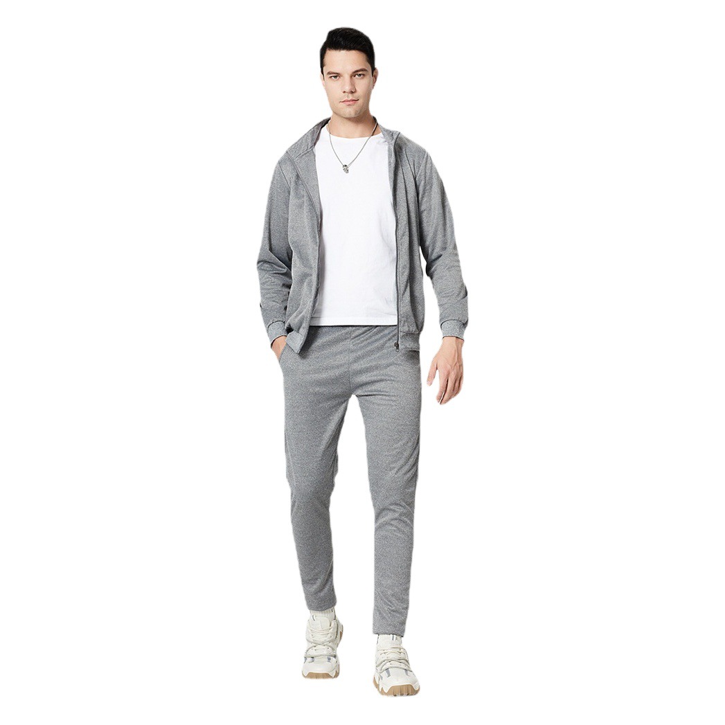 Chaqueta deportiva otoño e invierno nuevos pantalones de hombre de dos piezas color sólido moda casual suelto casual todo fósforo