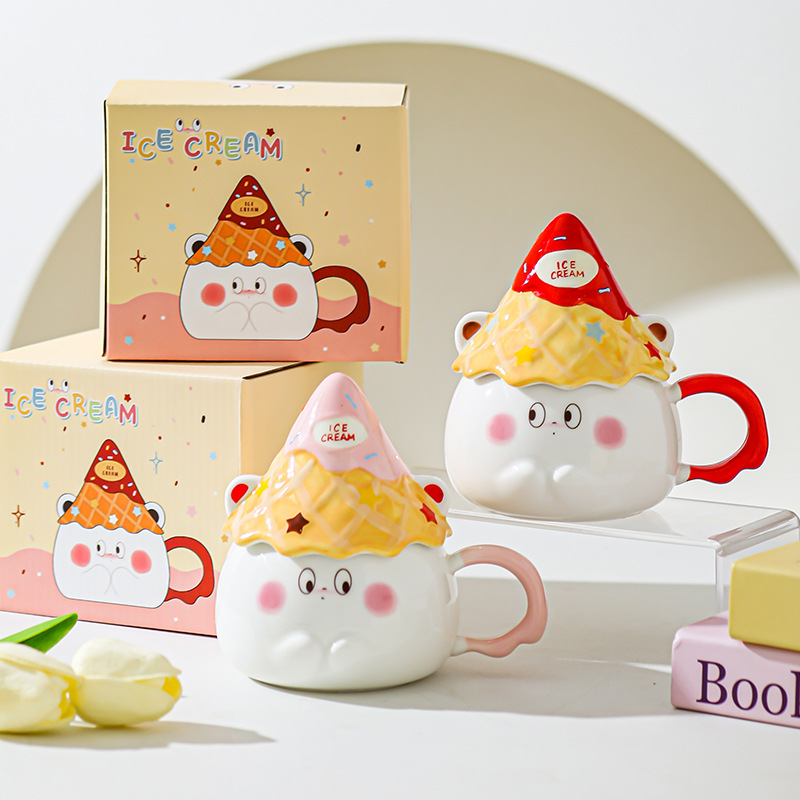 Taza de caricatura de cerámica de alta cara, taza de regalo para una amiga, taza de corazón de una niña, taza de desayuno casera