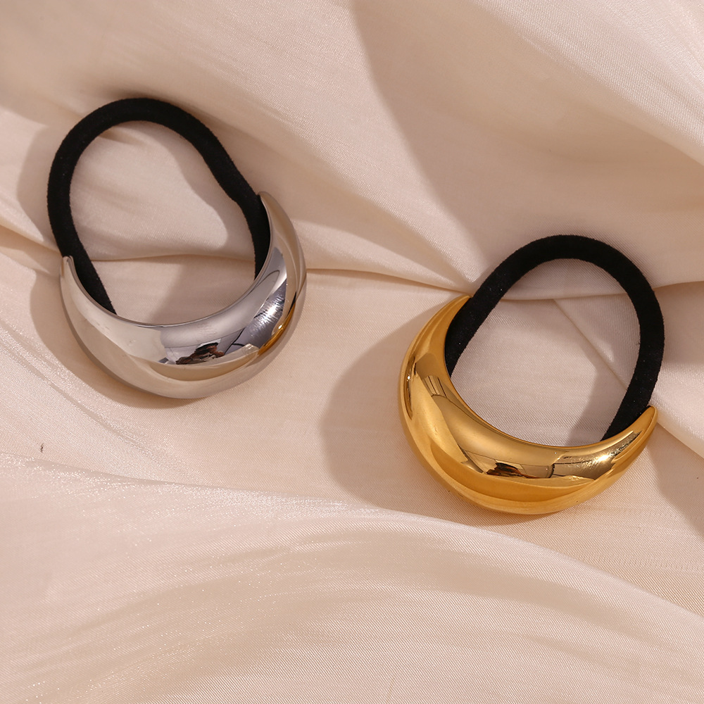 Unisex ins niche design advanced sense simple head rope stainless steel gold plated smooth moon hair rope female_voghion.com